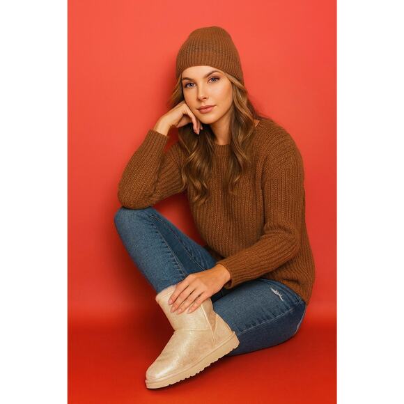 UGG Abree Short II Stardust Metallic Gold Suede Shearling Lined Boots Sz 6 - Picture 1 of 16